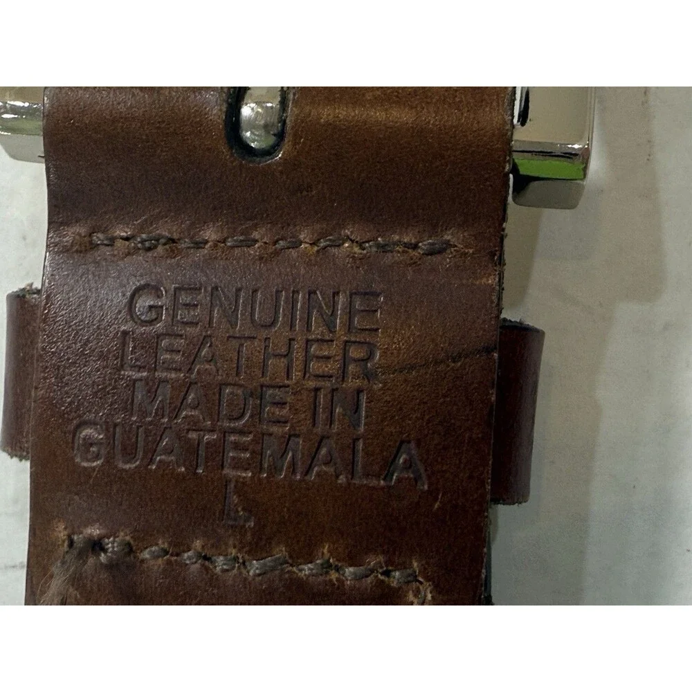 Braided Woven Leather Belt Nickel Tone‎ Brown Buckle Size L